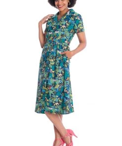 New In Banned Forest 50's Swing Dress Blue