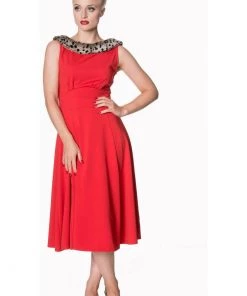 New In Banned Cara Faux Fur 50's Swing Dress Red