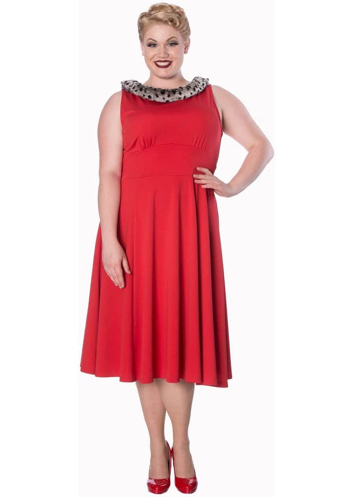 New In Banned Cara Faux Fur 50's Swing Dress Red