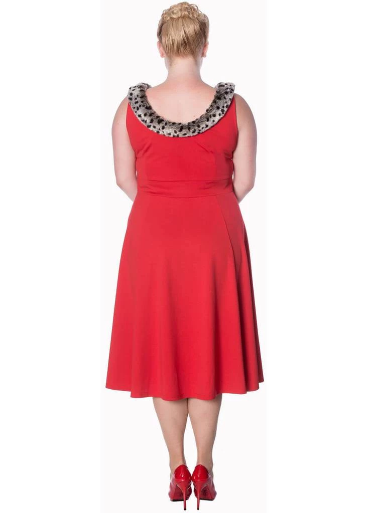New In Banned Cara Faux Fur 50's Swing Dress Red