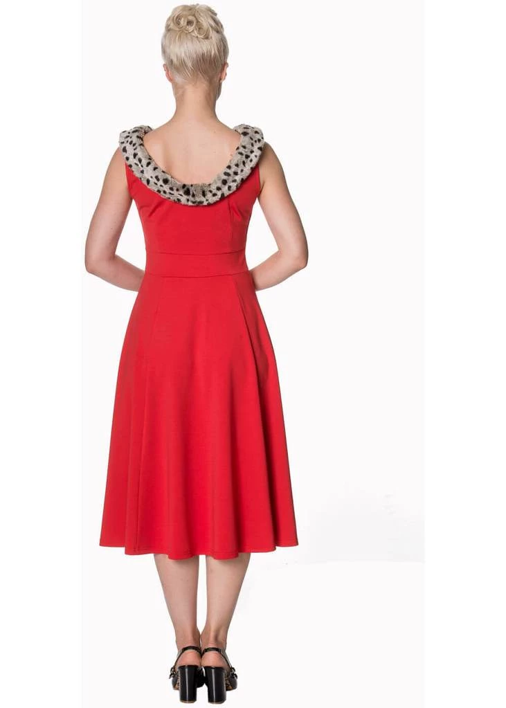 New In Banned Cara Faux Fur 50's Swing Dress Red