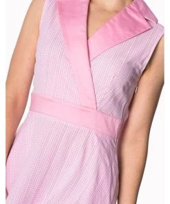 New In Banned Grease Gingham 50's Diner Jurk Roze