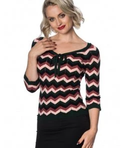 New In Banned Zooey Zag 60's Top Pink Green