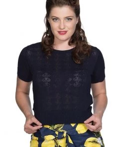 New In Banned Pointelle 50's Jumper Navy