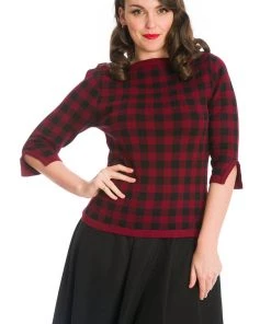 New In Banned Houndstooth 60's Jumper Burgundy Color