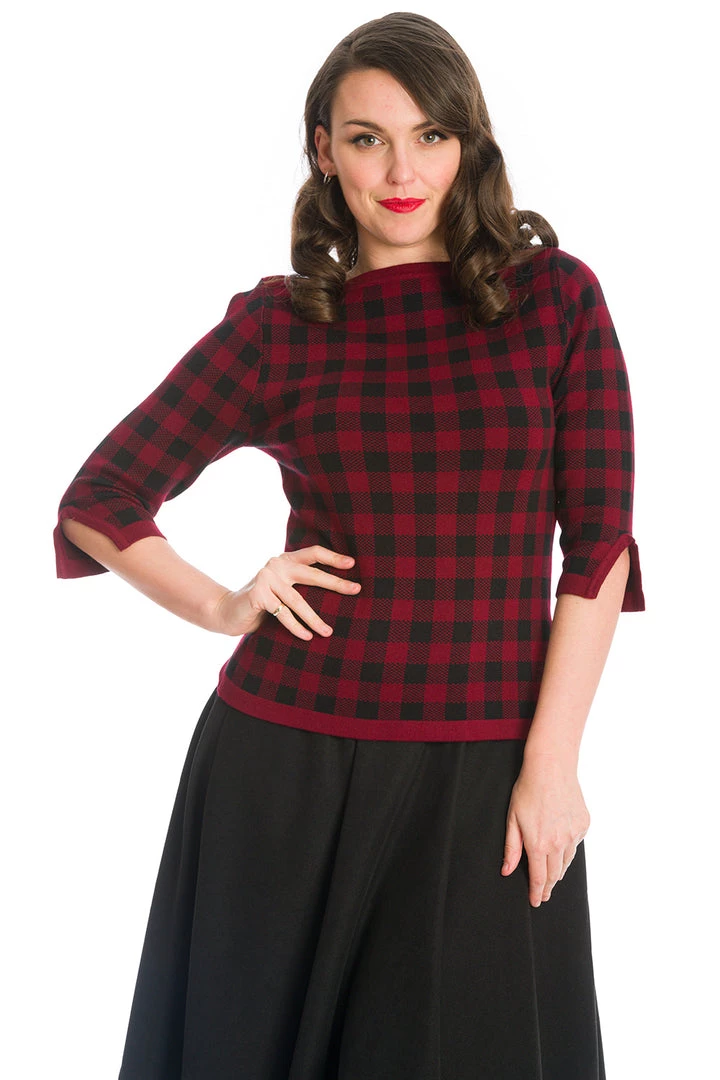 New In Banned Houndstooth 60's Jumper Burgundy Color