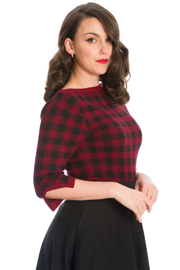 New In Banned Houndstooth 60's Jumper Burgundy Color