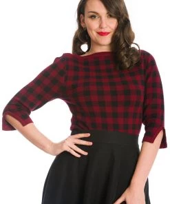 New In Banned Houndstooth 60's Jumper Burgundy Color