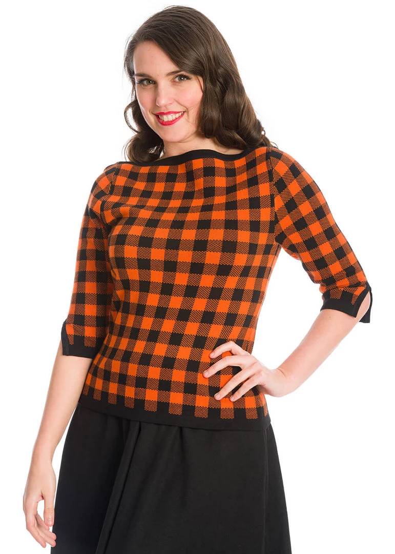 Banned Houndstooth 60's Jumper Orange Color