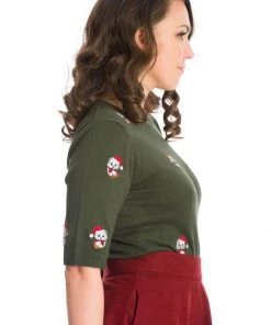 New In Banned Holly Christmas Cat 40's Jumper Green
