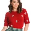 New In Banned Holly Christmas Cat 40's Jumper Red