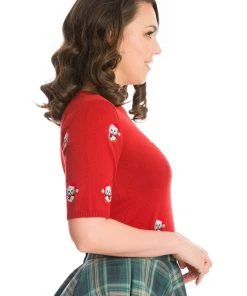 New In Banned Holly Christmas Cat 40's Jumper Red