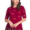 Banned Queens Corgi 50's Jumper Top Burgundy New In