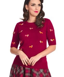 Banned Queens Corgi 50's Jumper Top Burgundy New In