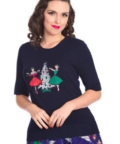New In Banned Vintage Holiday 40's Jumper Navy Blue