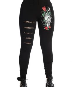 Banned Ishtar Skeleton Rose Leggings Black