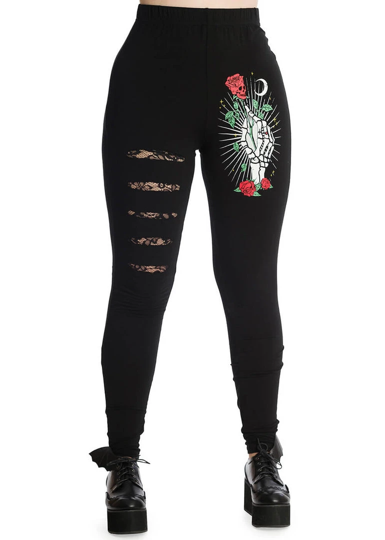 Banned Ishtar Skeleton Rose Leggings Black