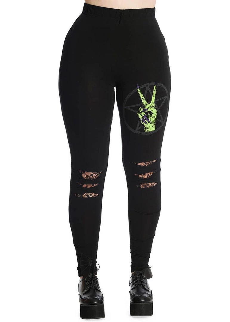 New In Banned Zombie Hand Leggings Black