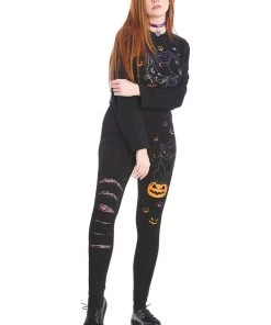 New In Banned Spell On Me Cat Leggings Black