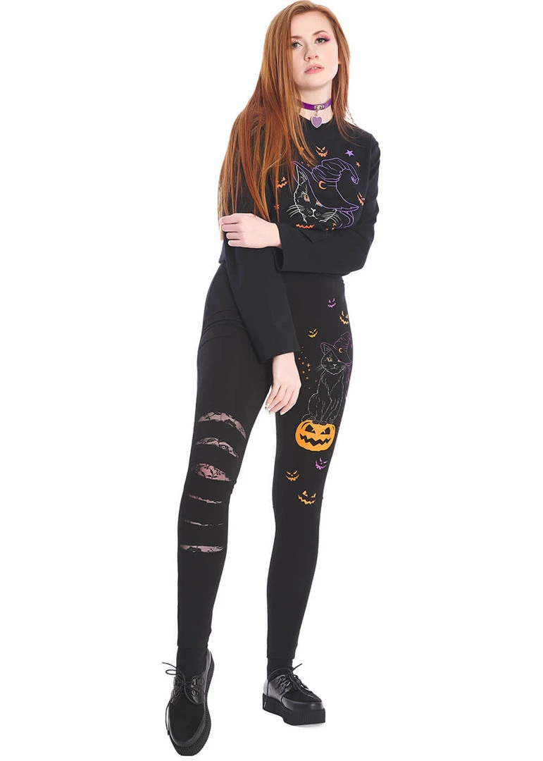 New In Banned Spell On Me Cat Leggings Black