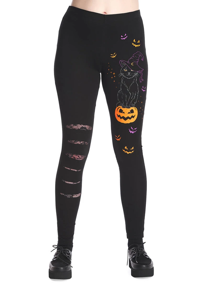 New In Banned Spell On Me Cat Leggings Black
