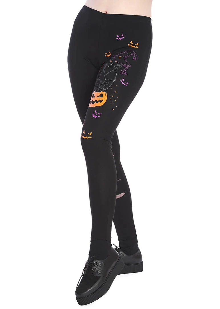 New In Banned Spell On Me Cat Leggings Black