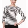New In Banned Modern Love Stripe 50's Top Zwart Met Wit