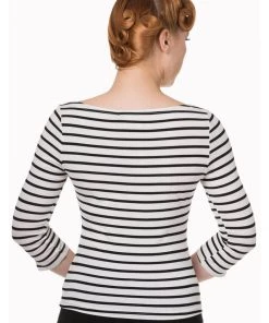 New In Banned Modern Love Stripe 50's Top Zwart Met Wit