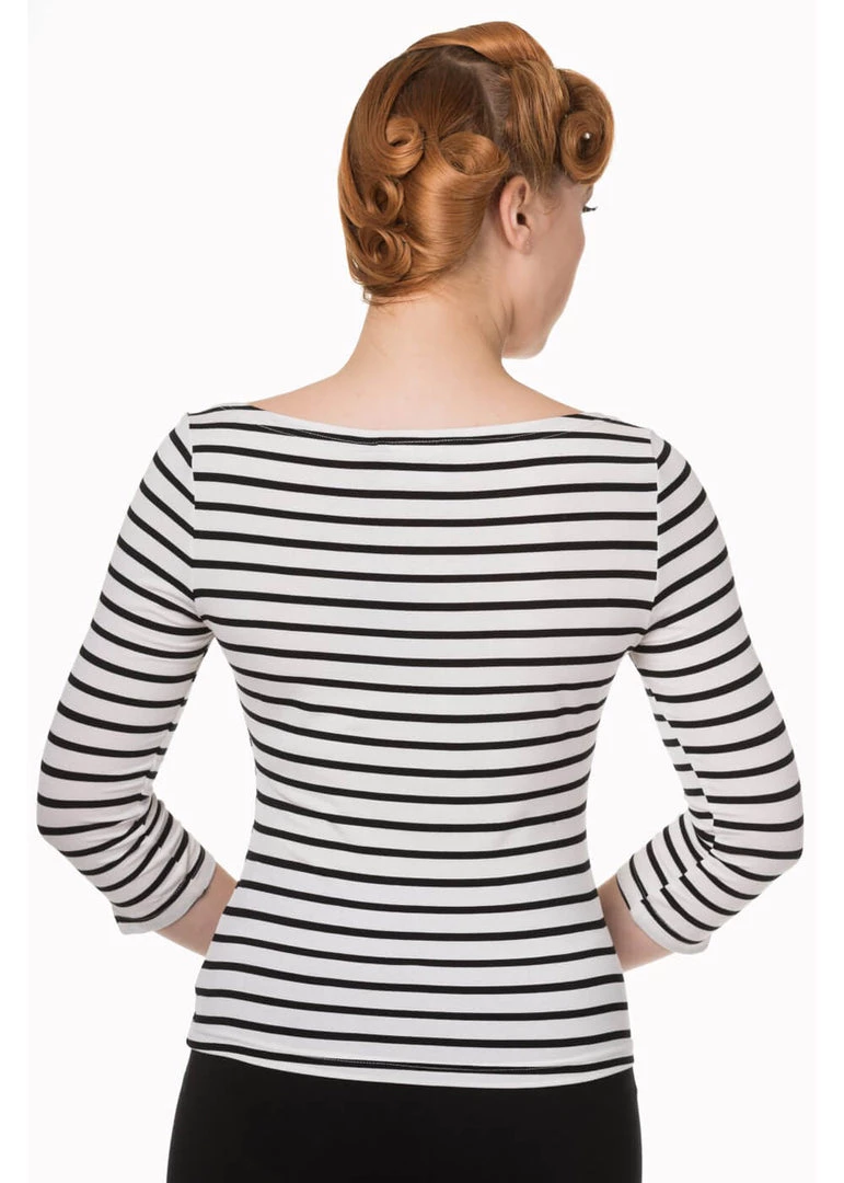 New In Banned Modern Love Stripe 50's Top Zwart Met Wit