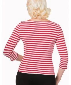 New In Banned Modern Love Striped 50's Top Red White