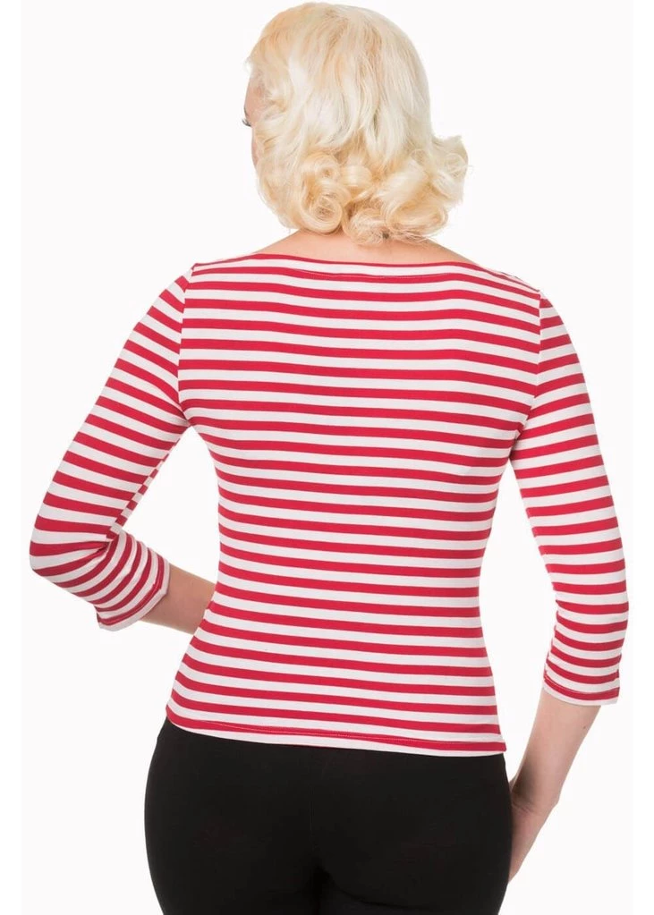 New In Banned Modern Love Striped 50's Top Red White