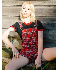 Banned Lifes Too Short Tartan Playsuit Red New In