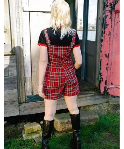 Banned Lifes Too Short Tartan Playsuit Red New In