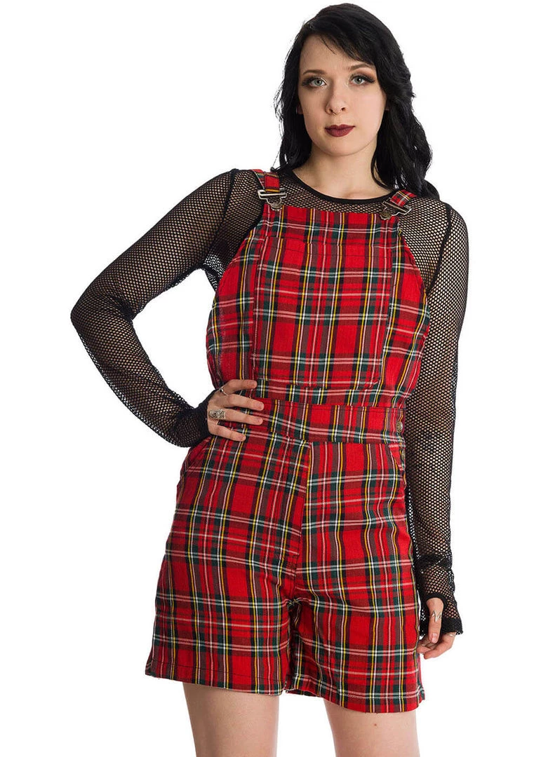 Banned Lifes Too Short Tartan Playsuit Red New In