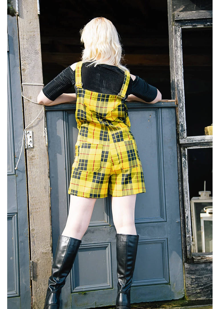 Banned Lifes Too Short Tartan Playsuit Yellow