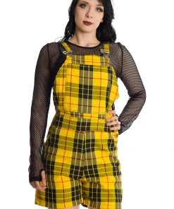 Banned Lifes Too Short Tartan Playsuit Yellow