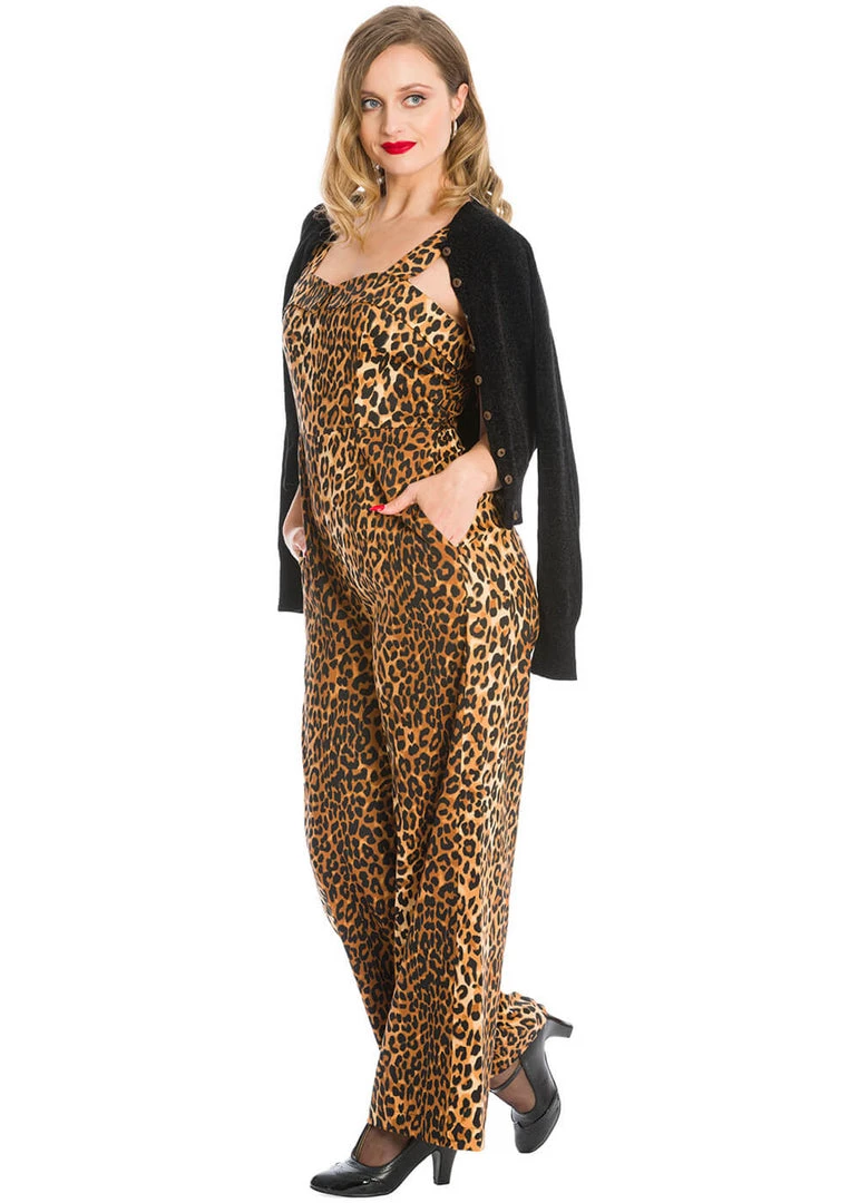 Banned Feline Friendly 50's Jumpsuit Leopard Black New In