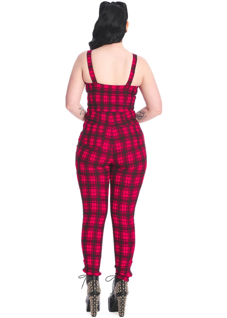 Banned Lenore Tartan 80's Jumpsuit Red New In