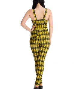 Banned Lenore Tartan 80's Jumpsuit Yellow New In