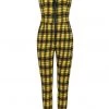 Banned Lenore Tartan 80's Jumpsuit Yellow New In