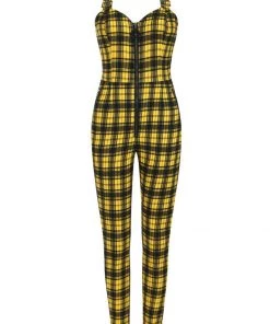 Banned Lenore Tartan 80's Jumpsuit Yellow New In