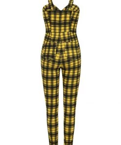 Banned Lenore Tartan 80's Jumpsuit Yellow New In
