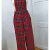 New In Banned Party Girl Tartan 60's Dungarees Red