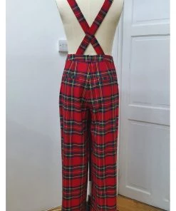 New In Banned Party Girl Tartan 60's Dungarees Red