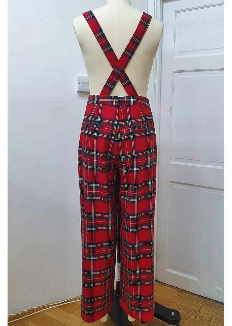 New In Banned Party Girl Tartan 60's Dungarees Red