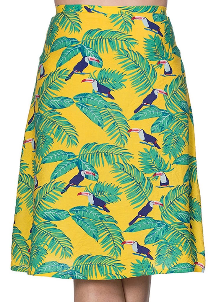 Banned Toucan All Over 50's A-Line Skirt Yellow
