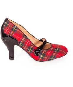 New In Banned Gene 40's Tartan Pumps Burgundy
