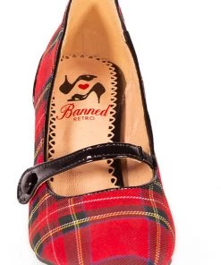 New In Banned Gene 40's Tartan Pumps Burgundy
