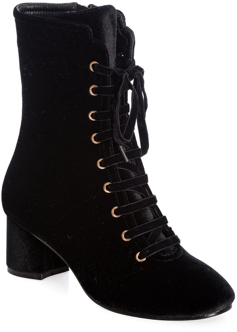 Banned It Takes Two Velvet 60's Boots Black