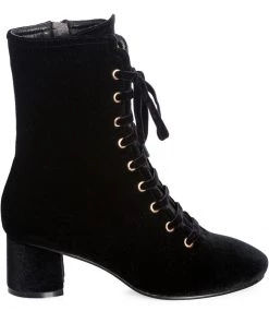 Banned It Takes Two Velvet 60's Boots Black